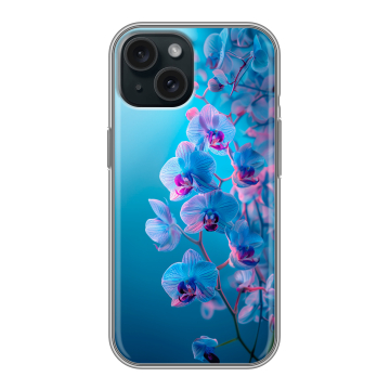 Силиконовый чехол на Iphone 15 с принтом голубые орхидеи Силиконовый чехол на Iphone 15 с принтом голубые орхидеи