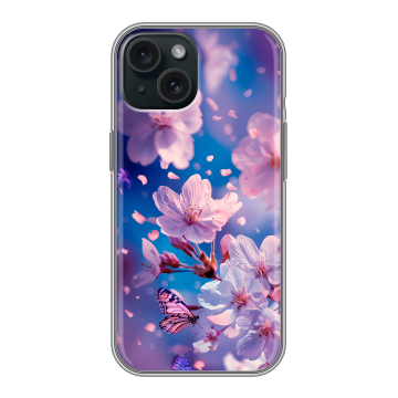 Силиконовый чехол на Iphone 15 с принтом цветы бабочки Силиконовый чехол на Iphone 15 с принтом цветы бабочки