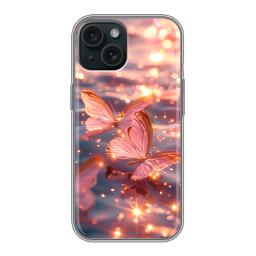 Силиконовый чехол на Iphone 15 с принтом бабочки розовые Силиконовый чехол на Iphone 15 с принтом бабочки розовые