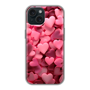 Силиконовый чехол на Iphone 15 с принтом розовые сердечки Силиконовый чехол на Iphone 15 с принтом розовые сердечки