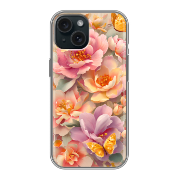 Силиконовый чехол на Iphone 15 с принтом Цветы и бабочки
