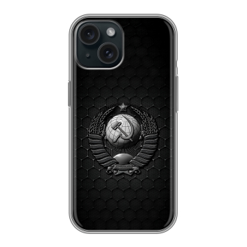 Силиконовый чехол на Iphone 15 с принтом Герб Флаг СССР Силиконовый чехол на Iphone 15 с принтом Герб Флаг СССР