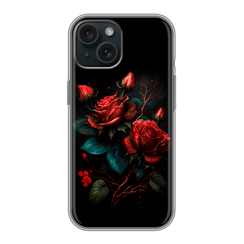 Силиконовый чехол на Iphone 15 с принтом Розы красные Силиконовый чехол на Iphone 15 с принтом Розы красные
