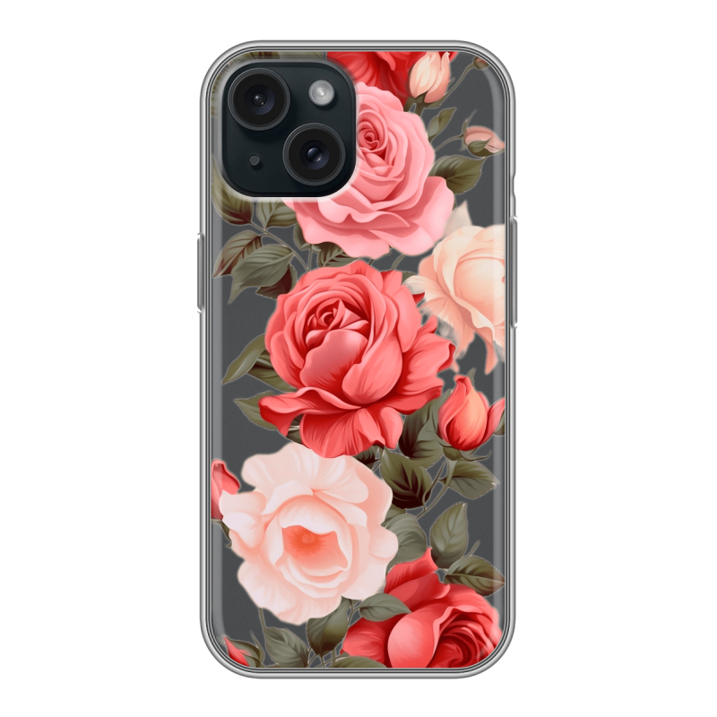 Силиконовый чехол на Iphone 15 с принтом Розы Силиконовый чехол на Iphone 15 с принтом Розы