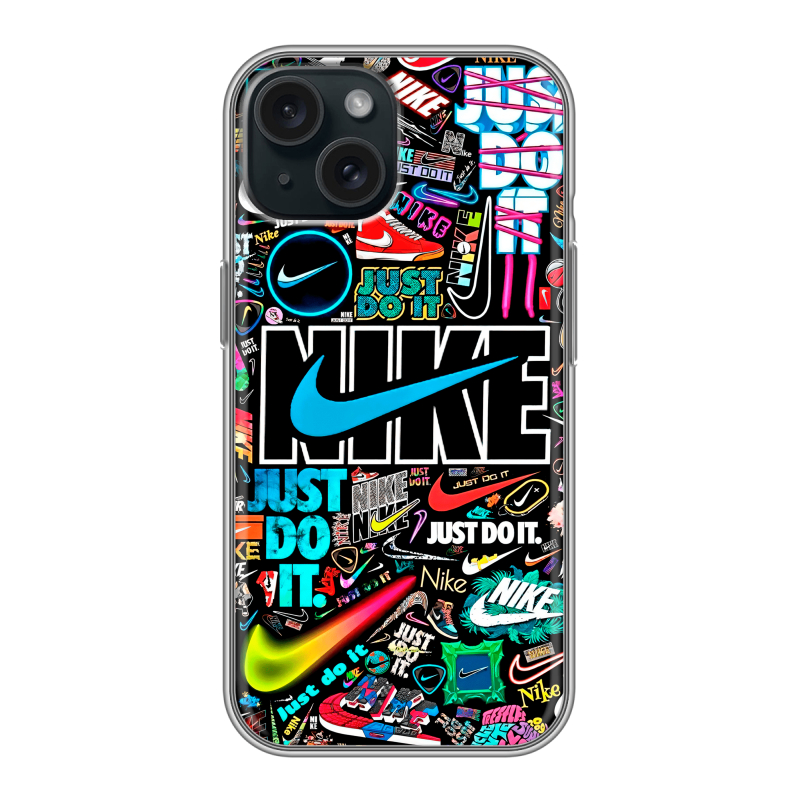 Силиконовый чехол на Iphone 15 с принтом найк nike черный Силиконовый чехол на Iphone 15 с принтом найк nike черный