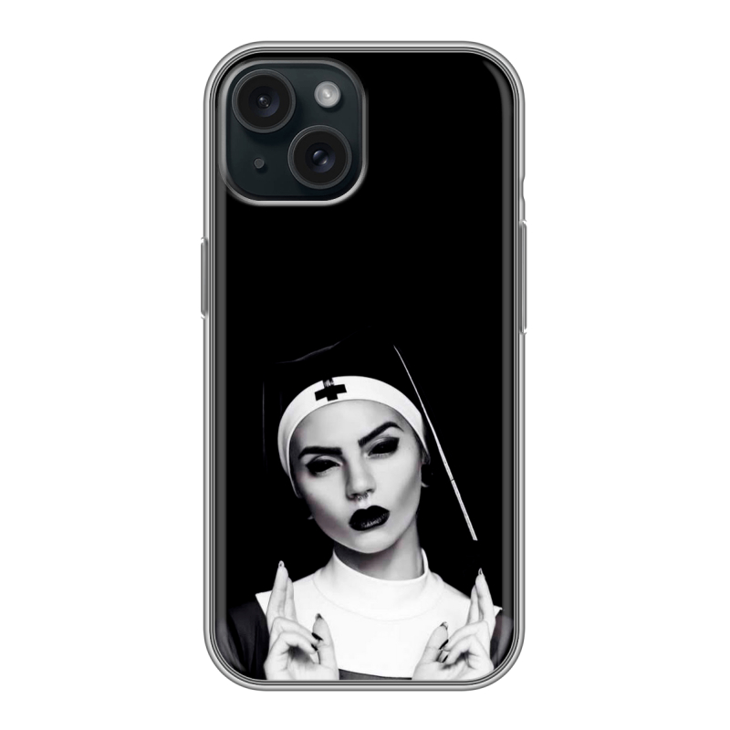 Силиконовый чехол на Iphone 15 с принтом монашка Силиконовый чехол на Iphone 15 с принтом монашка