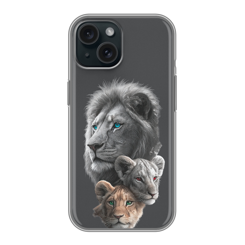 Силиконовый чехол на Iphone 15 с принтом Львы Силиконовый чехол на Iphone 15 с принтом Львы