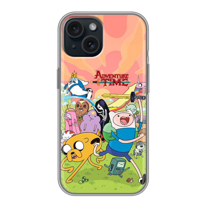 Силиконовый чехол на Iphone 15 с принтом Adventure time Время приключений Силиконовый чехол на Iphone 15 с принтом Adventure time Время приключений