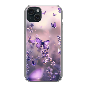 Силиконовый чехол на Iphone 15 Plus с принтом бабочки и лаванда Силиконовый чехол на Iphone 15 Plus с принтом бабочки и лаванда