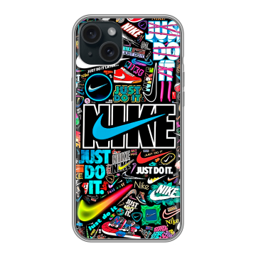 Силиконовый чехол на Iphone 15 Plus с принтом найк nike черный Силиконовый чехол на Iphone 15 Plus с принтом найк nike черный