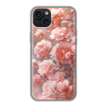 Силиконовый чехол на Iphone 15 Plus с принтом Розовые розы Силиконовый чехол на Iphone 15 Plus с принтом Розовые розы