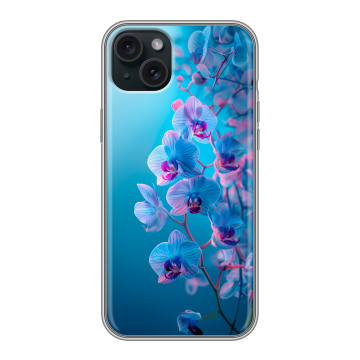 Силиконовый чехол на Iphone 15 Plus с принтом голубые орхидеи Силиконовый чехол на Iphone 15 Plus с принтом голубые орхидеи