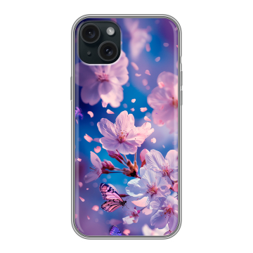 Силиконовый чехол на Iphone 15 Plus с принтом цветы бабочки Силиконовый чехол на Iphone 15 Plus с принтом цветы бабочки