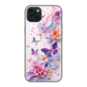 Силиконовый чехол на Iphone 15 Plus с принтом цветы бабочки Силиконовый чехол на Iphone 15 Plus с принтом цветы бабочки