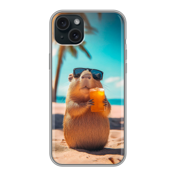 Силиконовый чехол на Iphone 15 Plus с принтом Капибара Силиконовый чехол на Iphone 15 Plus с принтом Капибара