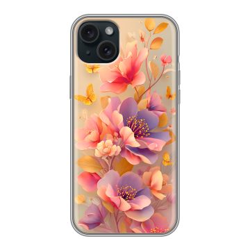 Силиконовый чехол на Iphone 15 Plus с принтом Цветы и бабочки Силиконовый чехол на Iphone 15 Plus с принтом Цветы и бабочки