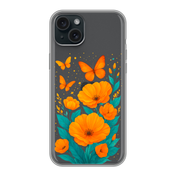 Силиконовый чехол на Iphone 15 Plus с принтом цветы бабочки Силиконовый чехол на Iphone 15 Plus с принтом цветы бабочки