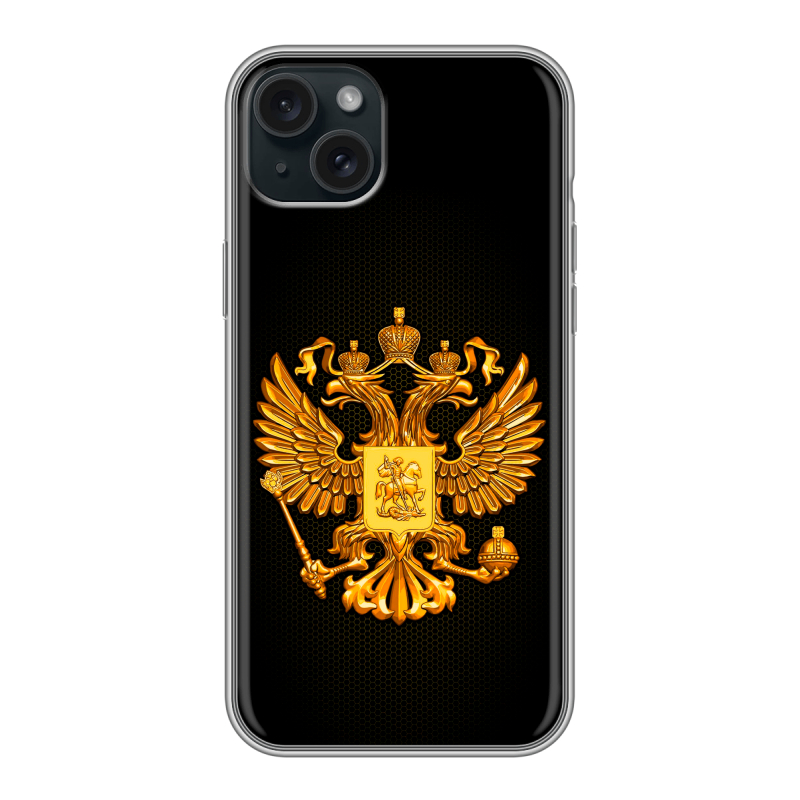 Силиконовый чехол на Iphone 15 Plus с принтом Герб России желтый Силиконовый чехол на Iphone 15 Plus с принтом Герб России желтый