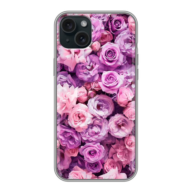 Силиконовый чехол на Iphone 15 Plus с принтом лавандовые розы Силиконовый чехол на Iphone 15 Plus с принтом лавандовые розы