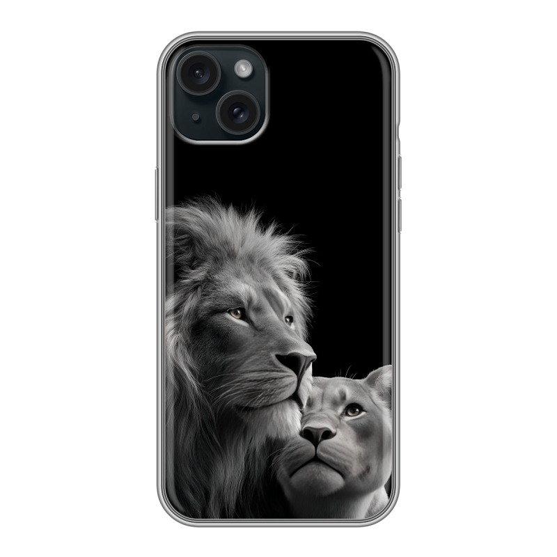 Силиконовый чехол на Iphone 15 Plus с принтом Лев кошки Силиконовый чехол на Iphone 15 Plus с принтом Лев кошки