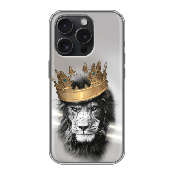 Силиконовый чехол на Iphone 15 Pro с принтом Лев с короной