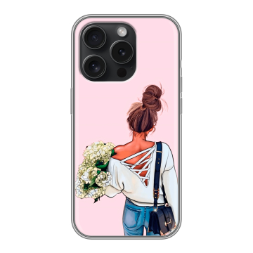 Силиконовый чехол на Iphone 15 Pro с принтом Девушка и букет