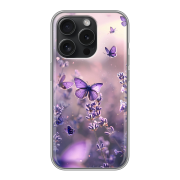 Силиконовый чехол на Iphone 15 Pro с принтом бабочки и лаванда Силиконовый чехол на Iphone 15 Pro с принтом бабочки и лаванда