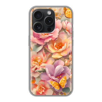 Силиконовый чехол на Iphone 15 Pro с принтом Цветы и бабочки