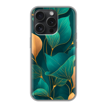 Силиконовый чехол на Iphone 15 Pro с принтом Листья и золото