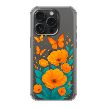 Силиконовый чехол на Iphone 15 Pro с принтом цветы бабочки