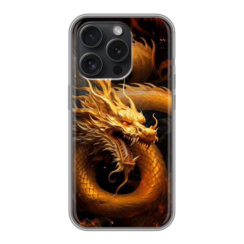 Силиконовый чехол на Iphone 15 Pro с принтом Золотой дракон Силиконовый чехол на Iphone 15 Pro с принтом Золотой дракон