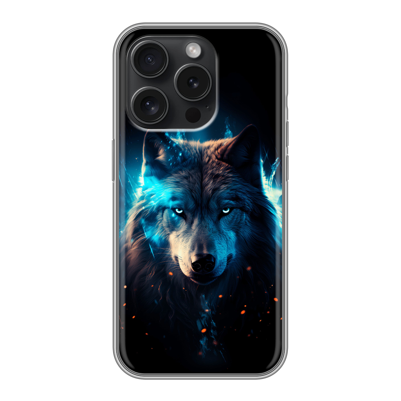 Силиконовый чехол на Iphone 15 Pro с принтом Волк ночной Силиконовый чехол на Iphone 15 Pro с принтом Волк ночной