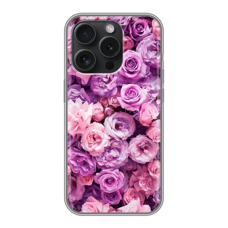 Силиконовый чехол на Iphone 15 Pro с принтом лавандовые розы Силиконовый чехол на Iphone 15 Pro с принтом лавандовые розы