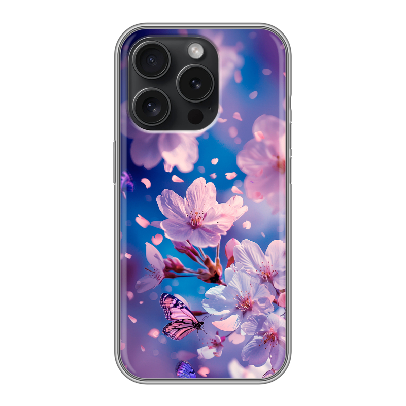 Силиконовый чехол на Iphone 15 Pro с принтом цветы бабочки Силиконовый чехол на Iphone 15 Pro с принтом цветы бабочки