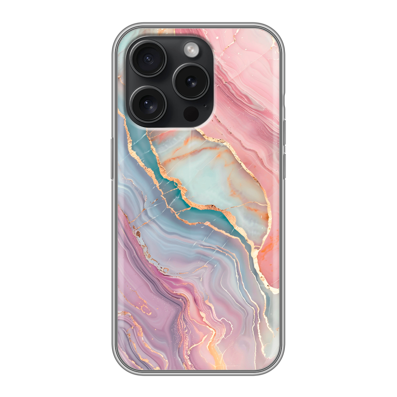 Силиконовый чехол на Iphone 15 Pro с принтом розовый мрамор Силиконовый чехол на Iphone 15 Pro с принтом розовый мрамор