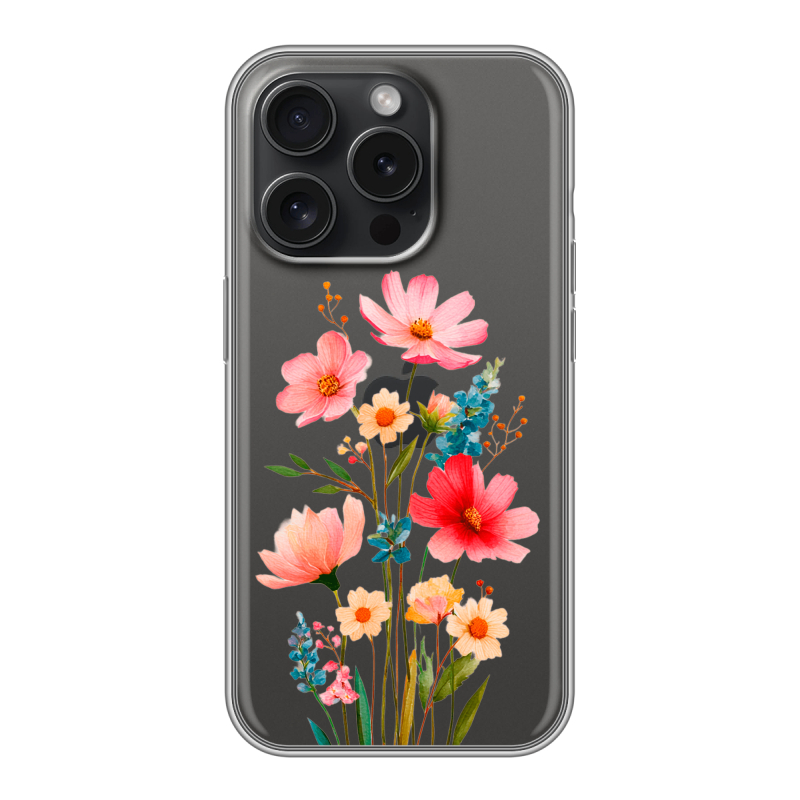 Силиконовый чехол на Iphone 15 Pro с принтом Цветы Силиконовый чехол на Iphone 15 Pro с принтом Цветы