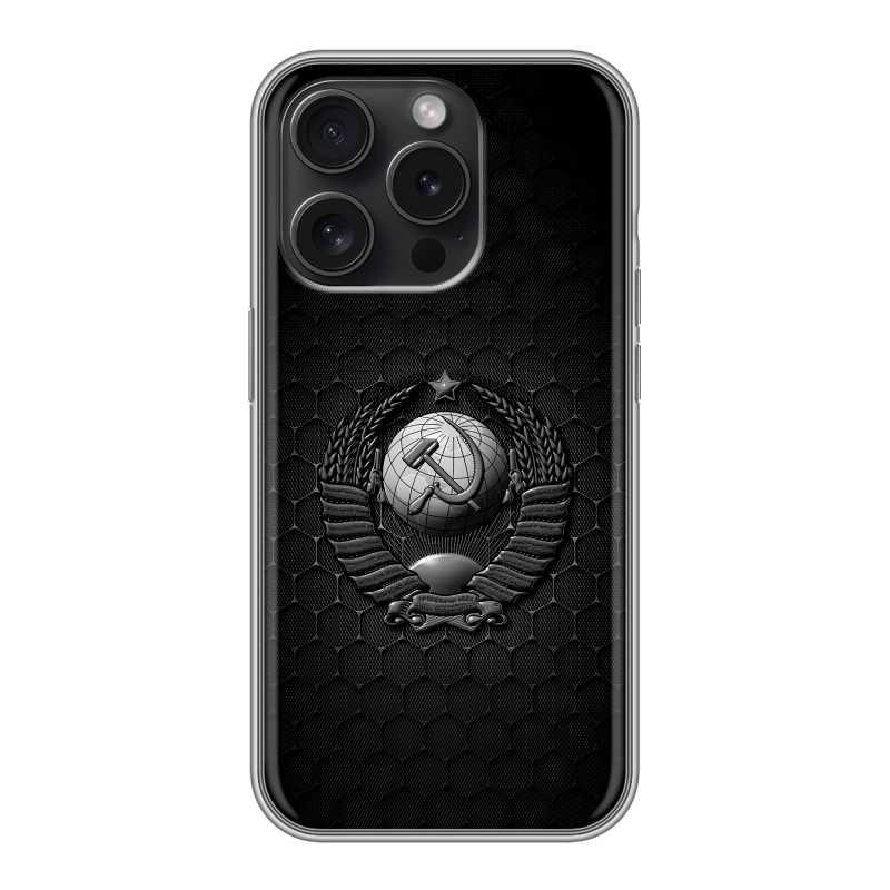 Силиконовый чехол на Iphone 15 Pro с принтом Герб Флаг СССР Силиконовый чехол на Iphone 15 Pro с принтом Герб Флаг СССР