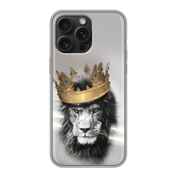 Силиконовый чехол на Iphone 15 Pro Max с принтом Лев с короной
