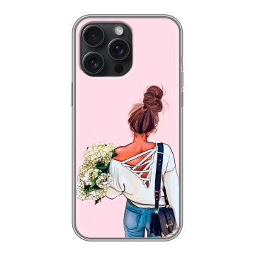 Силиконовый чехол на Iphone 15 Pro Max с принтом Девушка и букет