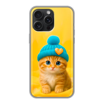 Силиконовый чехол на Iphone 15 Pro Max с принтом Котенок в шапке Силиконовый чехол на Iphone 15 Pro Max с принтом Котенок в шапке