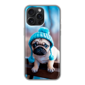 Силиконовый чехол на Iphone 15 Pro Max с принтом Мопс в шапке Силиконовый чехол на Iphone 15 Pro Max с принтом Мопс в шапке