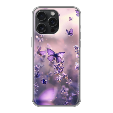 Силиконовый чехол на Iphone 15 Pro Max с принтом бабочки и лаванда Силиконовый чехол на Iphone 15 Pro Max с принтом бабочки и лаванда
