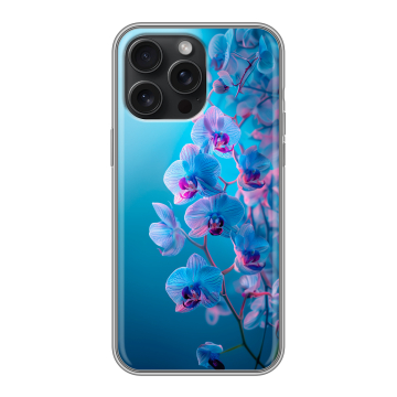 Силиконовый чехол на Iphone 15 Pro Max с принтом голубые орхидеи Силиконовый чехол на Iphone 15 Pro Max с принтом голубые орхидеи