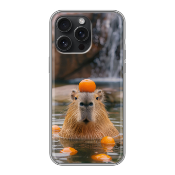 Силиконовый чехол на Iphone 15 Pro Max с принтом Капибара с апельсином Силиконовый чехол на Iphone 15 Pro Max с принтом Капибара с апельсином