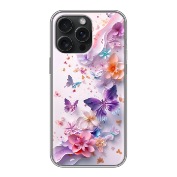 Силиконовый чехол на Iphone 15 Pro Max с принтом цветы бабочки Силиконовый чехол на Iphone 15 Pro Max с принтом цветы бабочки
