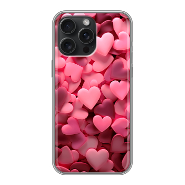 Силиконовый чехол на Iphone 15 Pro Max с принтом розовые сердечки Силиконовый чехол на Iphone 15 Pro Max с принтом розовые сердечки