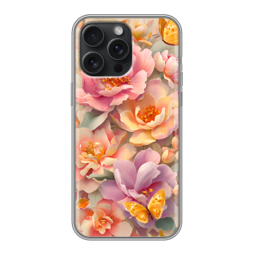 Силиконовый чехол на Iphone 15 Pro Max с принтом Цветы и бабочки