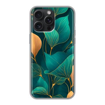 Силиконовый чехол на Iphone 15 Pro Max с принтом Листья и золото