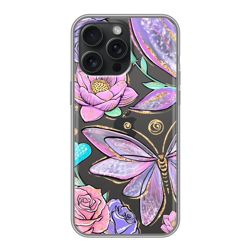 Силиконовый чехол на Iphone 15 Pro Max с принтом Бабочки и цветы Силиконовый чехол на Iphone 15 Pro Max с принтом Бабочки и цветы