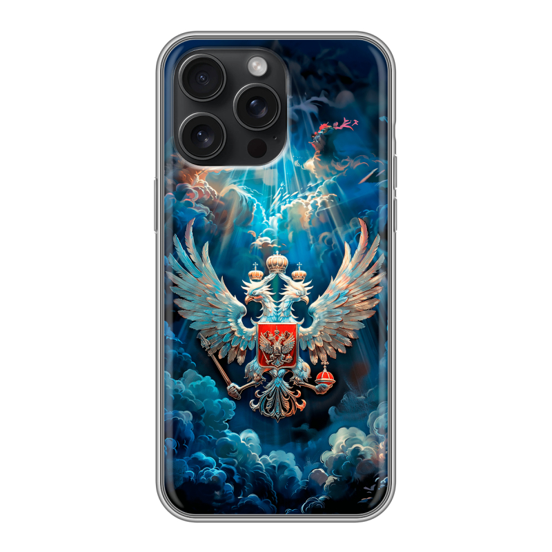 Силиконовый чехол на Iphone 15 Pro Max с принтом Герб флаг России Силиконовый чехол на Iphone 15 Pro Max с принтом Герб флаг России